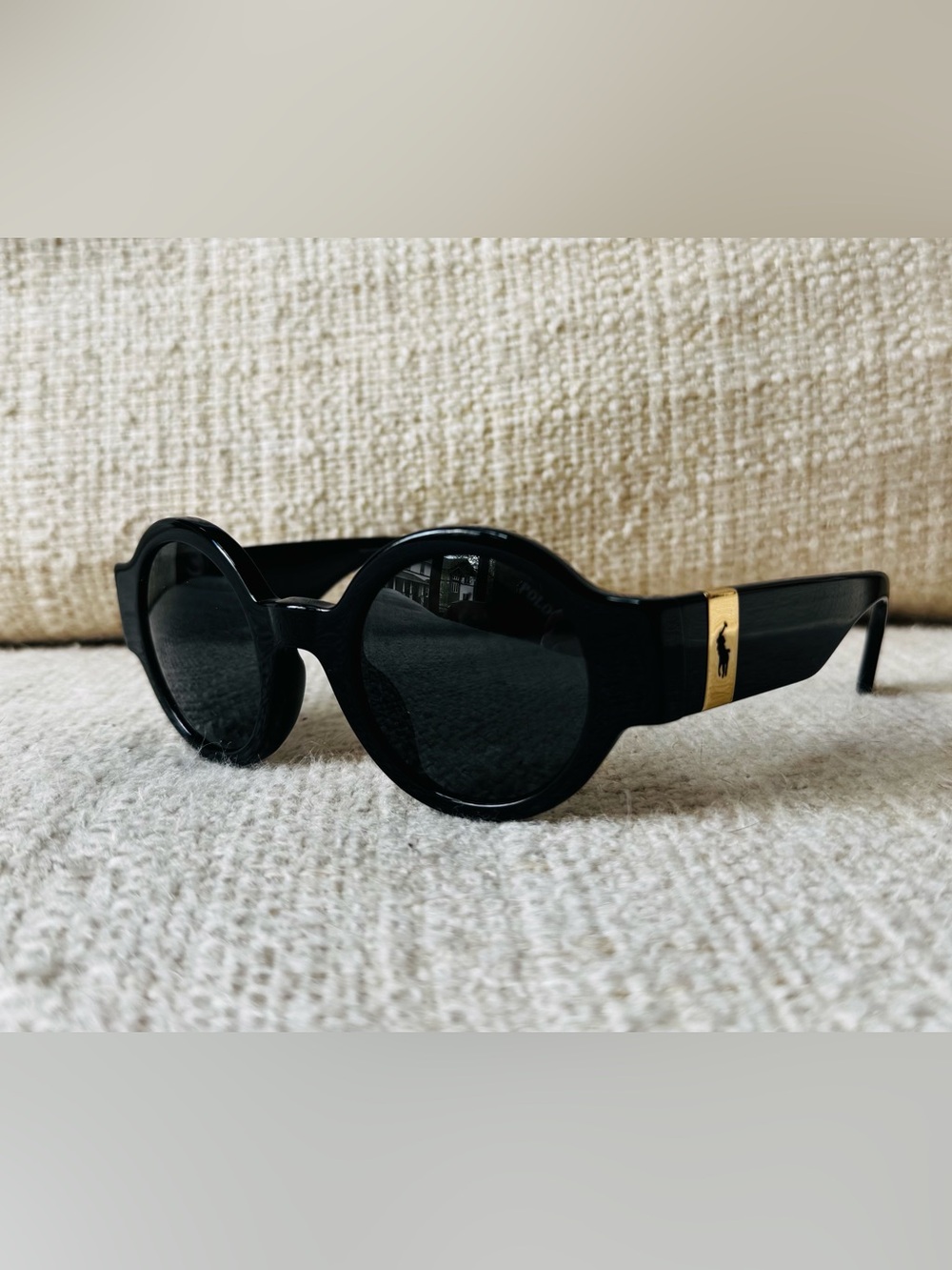 Ralph Lauren Black Round Sunglasses with Dark Lenses
